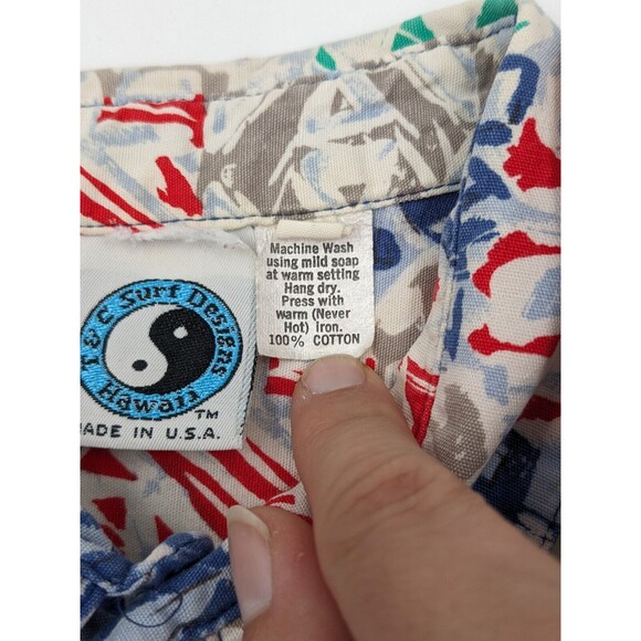 Vintage T&C Surf Designs Shirt Men's Large 90s Button Up Surfing Made in USA - Picture 4 of 9